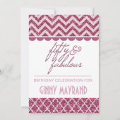 Plum Glitter 50 en Fabulous Birthday Invite Kaart (Voorkant)