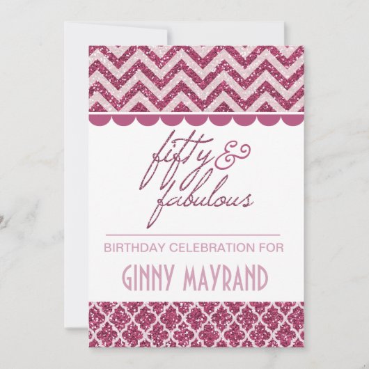 Plum Glitter 50 en Fabulous Birthday Invite Kaart (Voorkant)