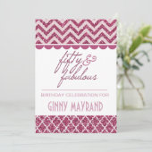 Plum Glitter 50 en Fabulous Birthday Invite Kaart (Staand voorkant)