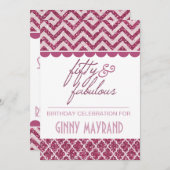 Plum Glitter 50 en Fabulous Birthday Invite Kaart (Voorkant / Achterkant)