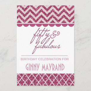 Plum Glitter 50 en Fabulous Birthday Invite Kaart