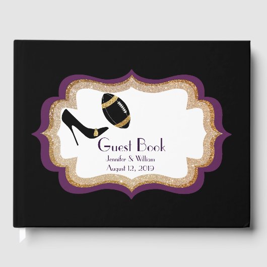 Plum Gold en Black Football Thmed Wedding 2 Gastenboek (Voorkant)