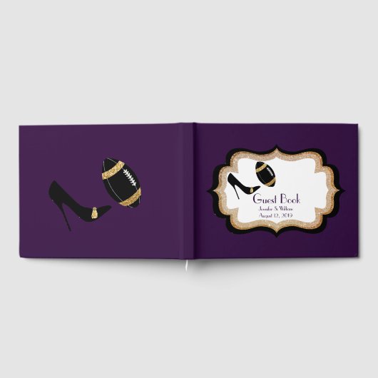 Plum Gold en Black Football Thmed Wedding Gastenboek (Volledig)