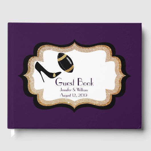 Plum Gold en Black Football Thmed Wedding Gastenboek (Voorkant)