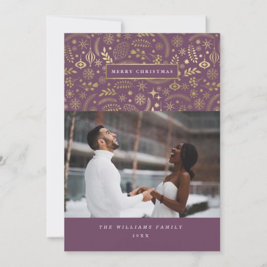 Plum + Gold Festive Winter Fotokerstkaarten Feestdagenkaart (Voorkant)