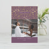 Plum + Gold Festive Winter Fotokerstkaarten Feestdagenkaart (Staand voorkant)