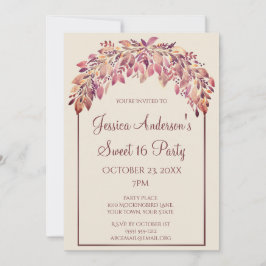 Plum Gold Floral Autumn Herfst Sweet 16 Birthday Kaart
