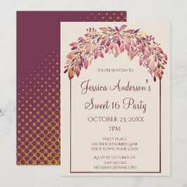 Plum Gold Floral Autumn Herfst Sweet 16 Birthday Kaart