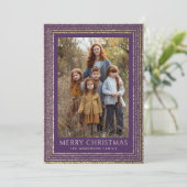 Plum Gold Glitterde Minimale Kerstboom Foto Feestdagenkaart (Staand voorkant)