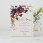 Plum, Gold, Green Floral String Lights Baby shower Kaart (Staand voorkant)