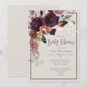 Plum, Gold, Green Floral String Lights Baby shower Kaart (Voorkant / Achterkant)