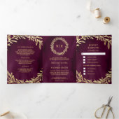 Plum Gold Leaf Branch Alles in een bruiloft Drieluik Uitnodiging (Binnen)