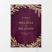 Plum Gold Leaf Branch Alles in een bruiloft Drieluik Uitnodiging (Cover)