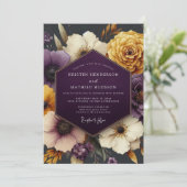 Plum & Gold Moody Floral Wedding Kaart (Staand voorkant)