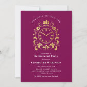 Plum Gold Ornate Clock Retirement Party Invite Kaart (Voorkant)