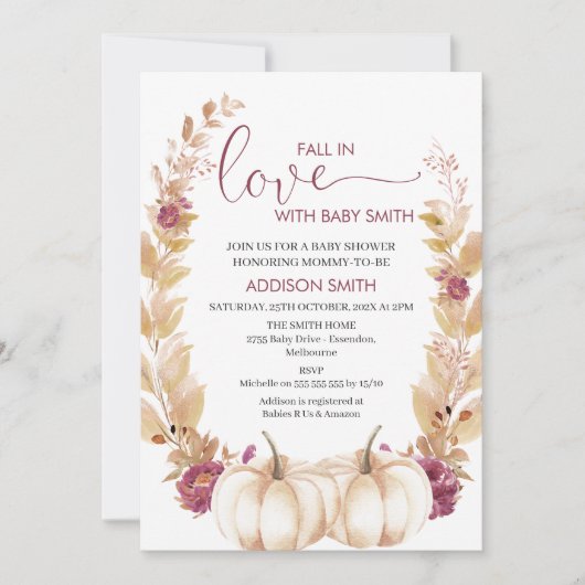 Plum Gold Pumpkin Herfst in Love Baby shower  Kaart (Voorkant)