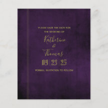 Plum & Gold Regal Save the Date Budget Flyer