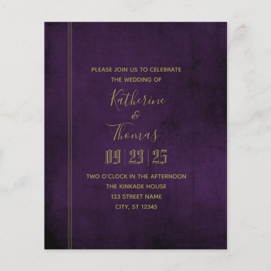 Plum & Gold Regal Wedding Invitation Budget Flyer (Voorkant)