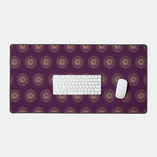Plum | Golden Zinnia Flower Medallions Bureaumat (Keyboard & Muis)