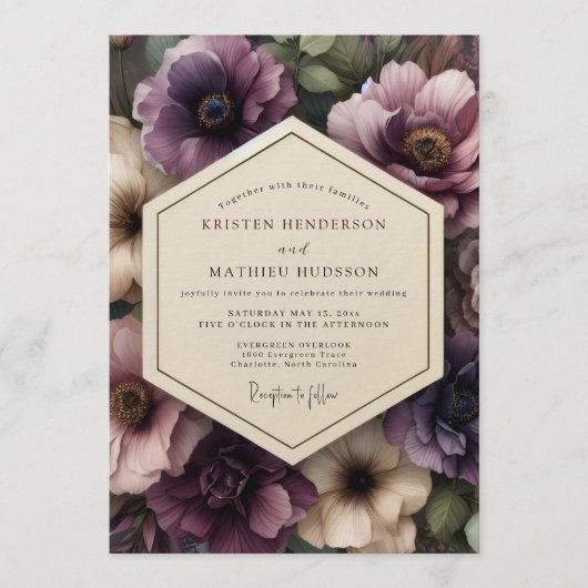 Plum Gothic Bloom Wedding Kaart (Voorkant)