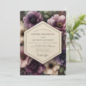 Plum Gothic Bloom Wedding Kaart (Staand voorkant)