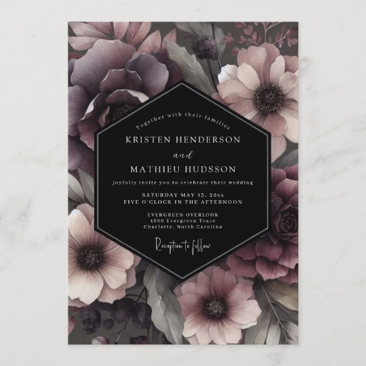Plum Gothic Blossom Wedding Kaart (Voorkant)