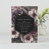 Plum Gothic Blossom Wedding Kaart (Staand voorkant)