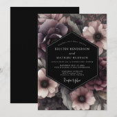 Plum Gothic Blossom Wedding Kaart (Voorkant / Achterkant)