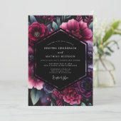 Plum Gothic Floral Wedding Kaart (Staand voorkant)