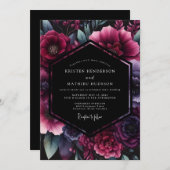 Plum Gothic Floral Wedding Kaart (Voorkant / Achterkant)