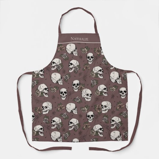 Plum Gothic Skulls and Rozen Custom Name Schort (Voorkant)