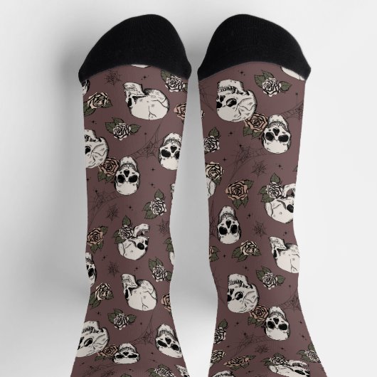 Plum Gotische schedels en Rozen Bloemen Sokken (Top)