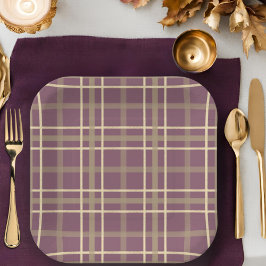 Plum goud glitter plaid herfst Thanksgiving party Papieren Bordje