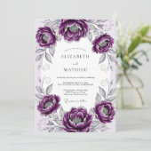 Plum Graceful Botanical Wedding Kaart (Staand voorkant)