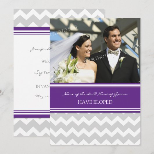 Plum Gray Chevron Foto Elopement Aankondiging (Voorkant / Achterkant)