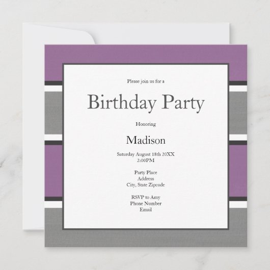 Plum Grey and White Stripes Kaart (Voorkant)
