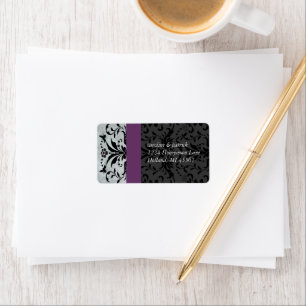 Plum Grey Bumble Bee Damask Adresetiketten - Etiket