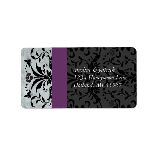Plum Grey Bumble Bee Damask Adresetiketten - Etiket (Voorkant)