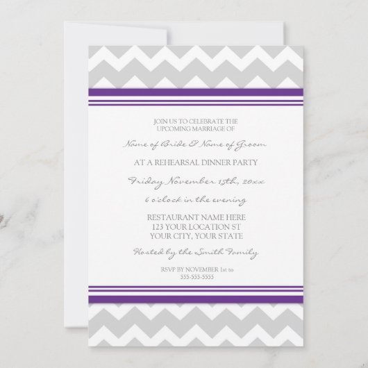 Plum Grey Chevron Rehearsal Dinner Party Kaart (Achterkant)