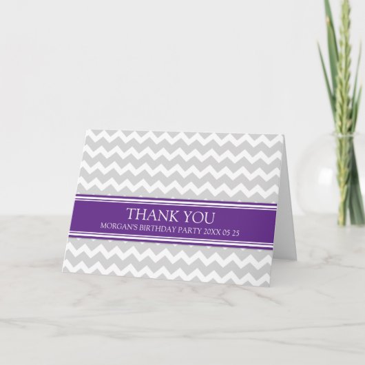 Plum Grey Chevron Verjaardagsfeest Dankjewel Kaart (Voorkant)