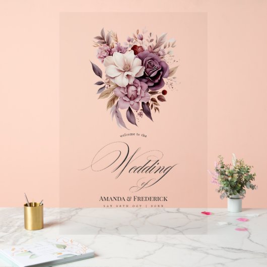 Plum, Grey, Copper en Dusty Roos bruiloft Welkom Acryl Bord (Huwelijk)