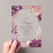 Plum, Grey, Copper, en Dusty Roos Floral Wedding Acryl Uitnodigingen (Insitu (Draagbaar))