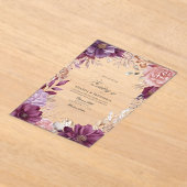 Plum, Grey, Copper, en Dusty Roos Floral Wedding Acryl Uitnodigingen (Laagn)