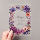 Plum, Grey, Copper, en Dusty Roos Floral Wedding Acryl Uitnodigingen (Insitu (Draagbaar))