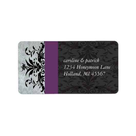 Plum Grey Damask Adresetiketten - Etiket (Voorkant)