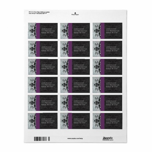 Plum Grey Damask Adresetiketten - Etiket (Full Sheet)