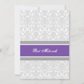 Plum Grey Damask Bat Mitzvah Invitaties Kaart (Voorkant)
