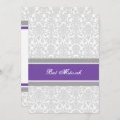 Plum Grey Damask Bat Mitzvah Invitaties Kaart (Voorkant / Achterkant)