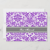 Plum Grey Damask Bat Mitzvah Invitaties Kaart (Voorkant)
