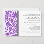 Plum Grey Damask Bat Mitzvah Invitaties Kaart (Achterkant)